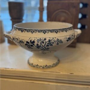 Antique French Saint Amand et Hamage blue transferware tureen stamped bowl